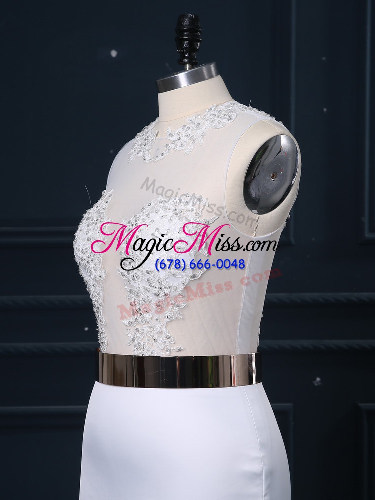 wholesale sweet white scoop neckline appliques and sashes ribbons bridal gown sleeveless zipper