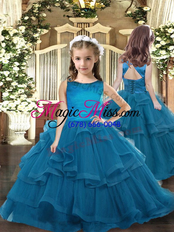 wholesale teal tulle lace up 15 quinceanera dress sleeveless floor length ruffles