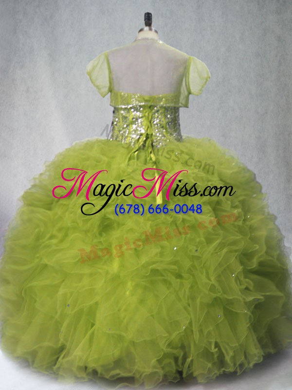 wholesale attractive floor length olive green sweet 16 dress tulle sleeveless beading and ruffles