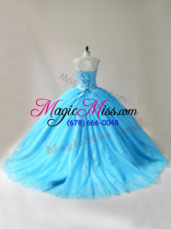 wholesale sleeveless court train lace up floor length beading and appliques sweet 16 quinceanera dress