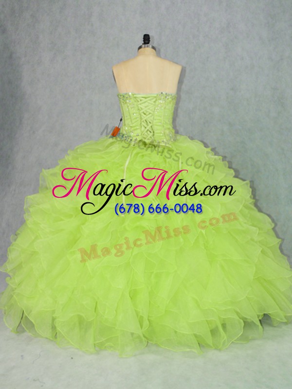 wholesale ideal yellow green lace up ball gown prom dress beading and ruffles sleeveless floor length