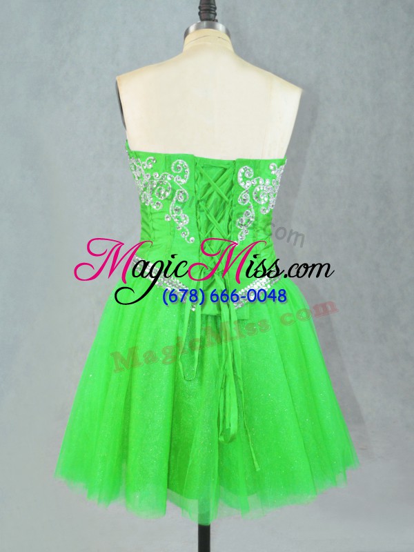 wholesale green tulle lace up club wear sleeveless mini length beading