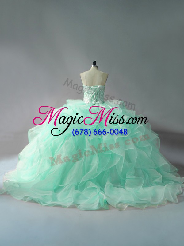 wholesale apple green organza lace up sweetheart sleeveless sweet 16 dresses court train beading and ruffles