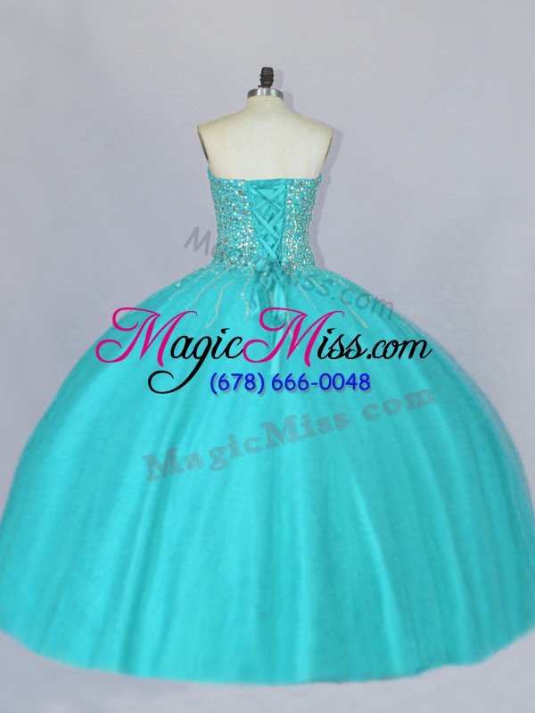 wholesale dramatic floor length ball gowns sleeveless aqua blue quinceanera dress lace up