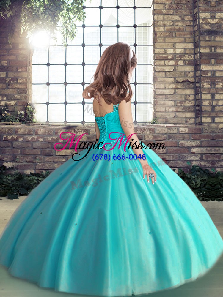 wholesale customized sleeveless lace up floor length beading and ruching pageant gowns for girls