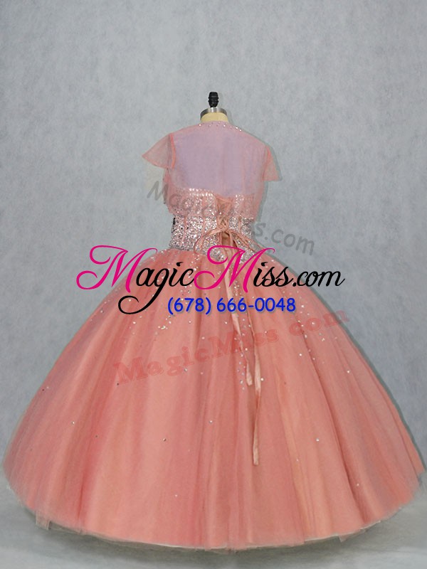 wholesale floor length lace up quinceanera gown watermelon red for sweet 16 and quinceanera with beading
