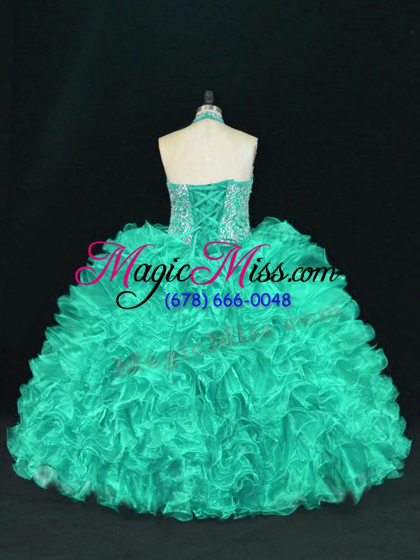 wholesale turquoise sleeveless beading and ruffles floor length quinceanera gown
