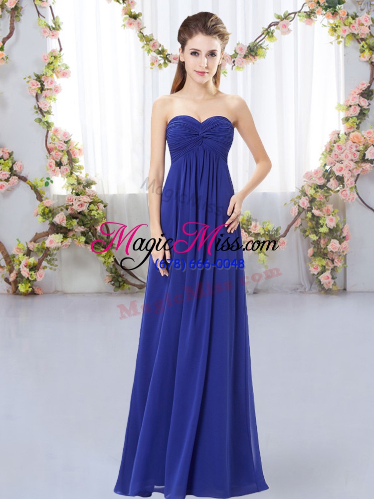 wholesale floor length zipper bridesmaids dress royal blue for wedding party with ruching
