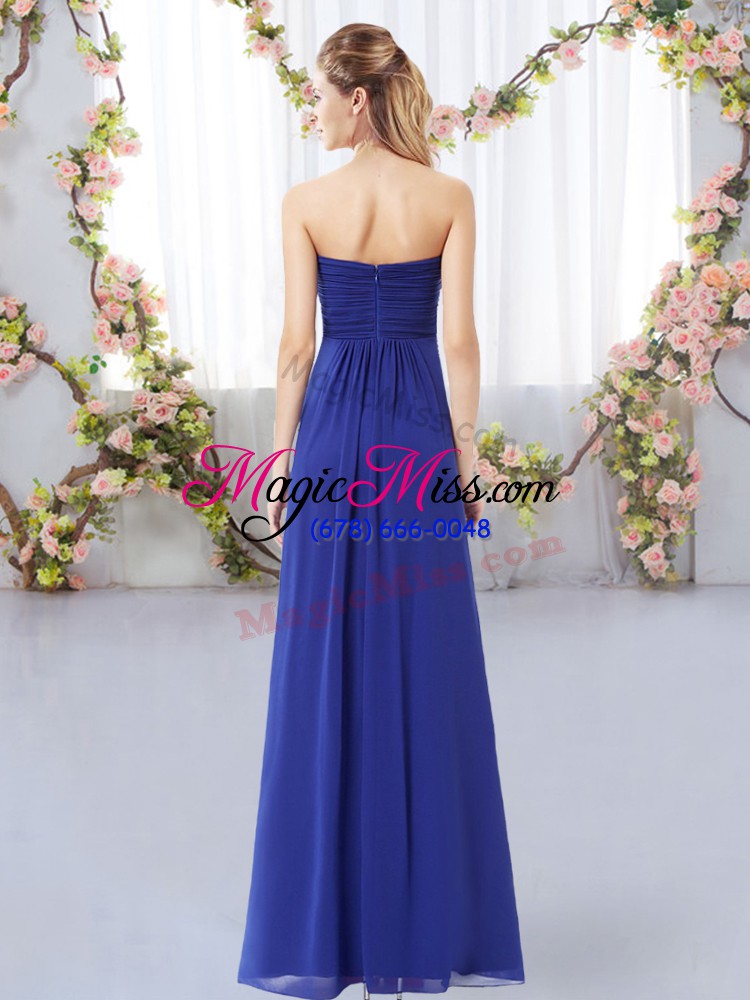 wholesale floor length zipper bridesmaids dress royal blue for wedding party with ruching