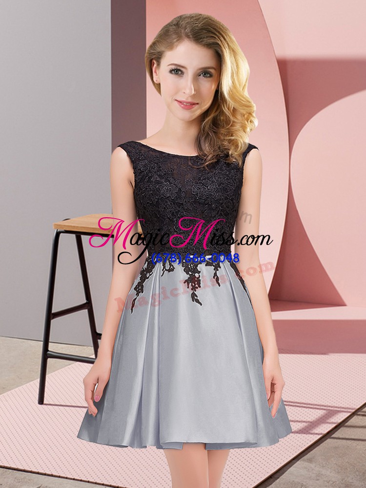 wholesale lovely a-line vestidos de damas grey scoop satin sleeveless mini length zipper