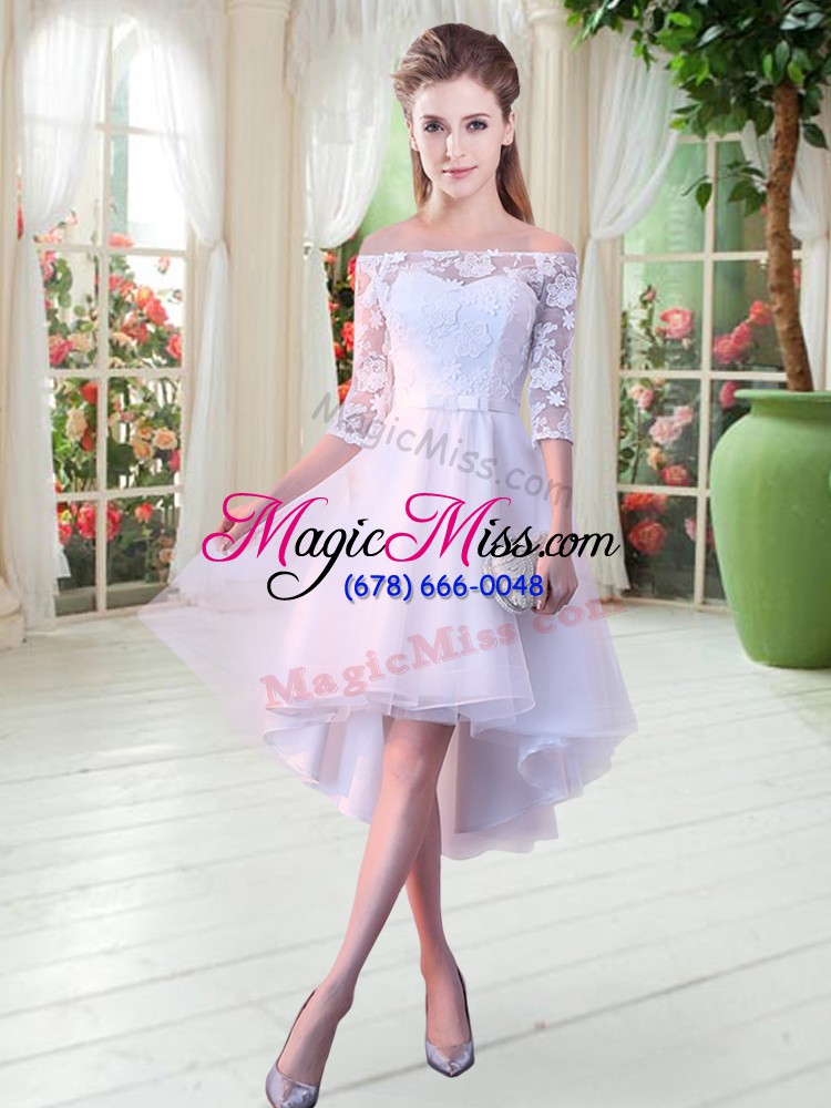 wholesale luxury white prom party dress prom and party with appliques off the shoulder half sleeves lace up
