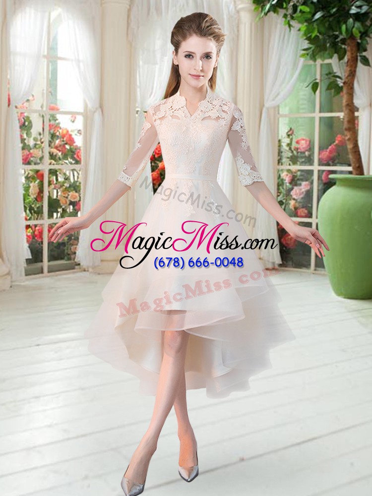 wholesale smart tulle half sleeves high low and appliques