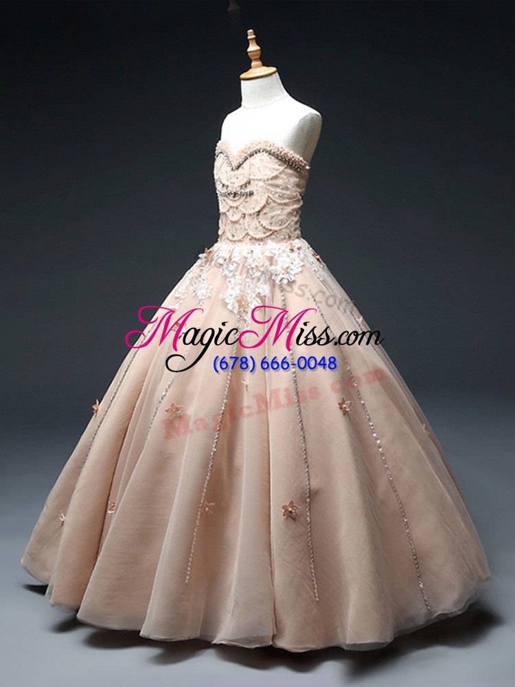 wholesale excellent pink ball gowns sweetheart sleeveless tulle floor length lace up beading and appliques pageant dresses