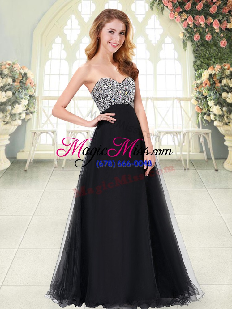 wholesale fantastic black a-line tulle sweetheart sleeveless beading floor length lace up prom gown