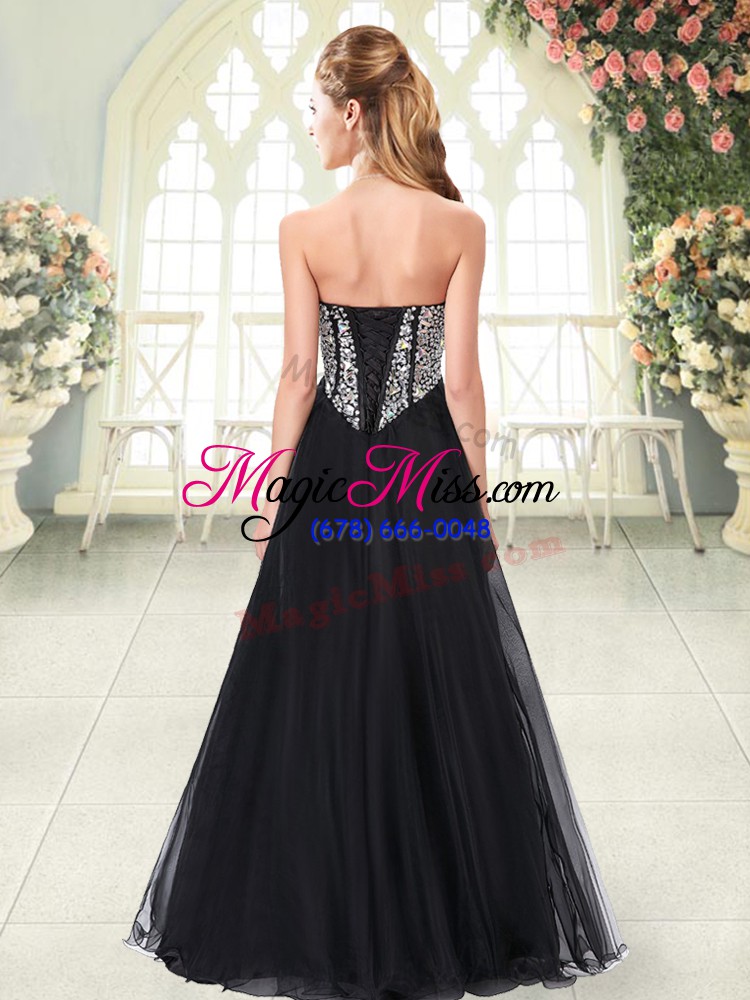 wholesale fantastic black a-line tulle sweetheart sleeveless beading floor length lace up prom gown