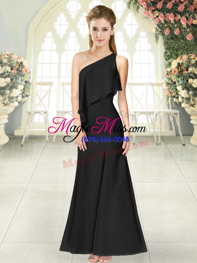wholesale customized black sleeveless satin side zipper prom gown for prom and party and military ball
