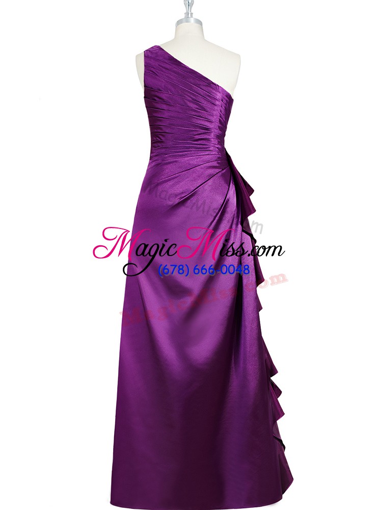 wholesale glorious purple sleeveless floor length beading and ruching and pleated side zipper prom party dress