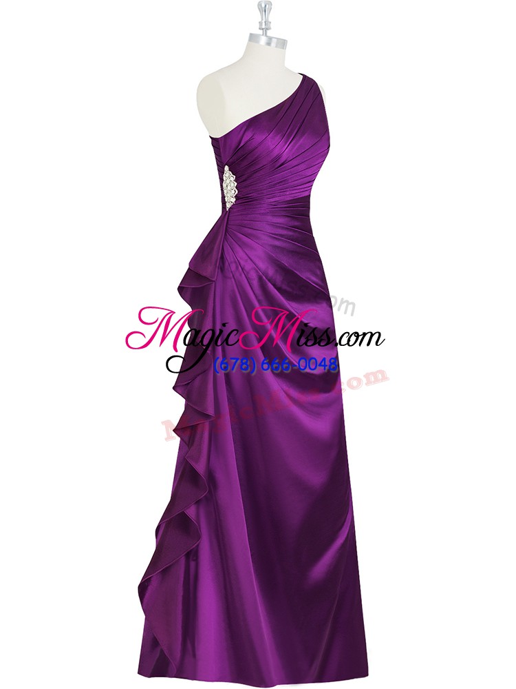 wholesale glorious purple sleeveless floor length beading and ruching and pleated side zipper prom party dress