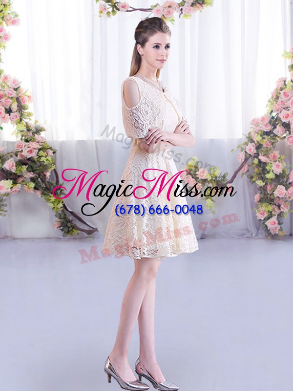 wholesale shining champagne lace up quinceanera dama dress short sleeves mini length lace