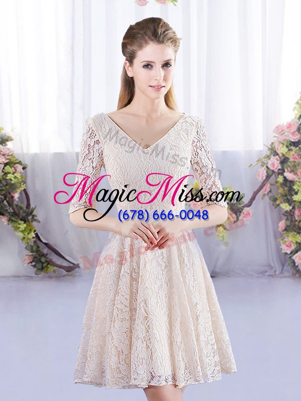 wholesale shining champagne lace up quinceanera dama dress short sleeves mini length lace