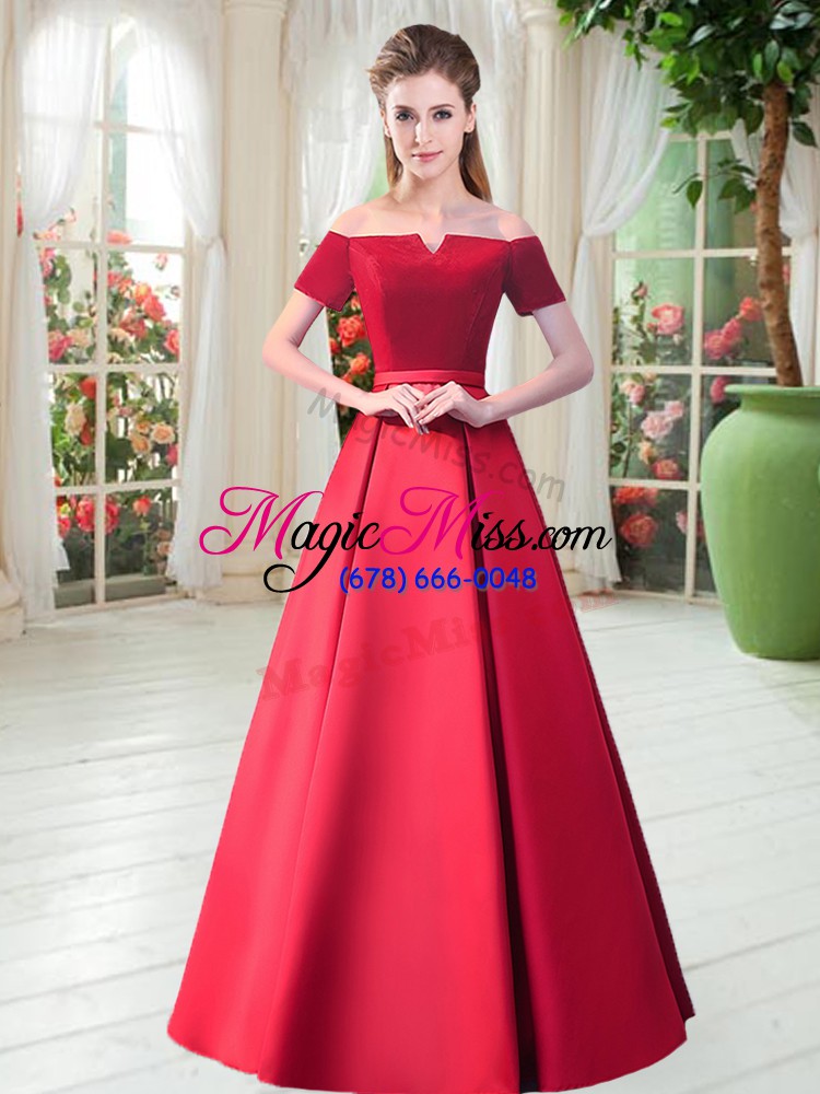 wholesale superior floor length lace up evening gowns red for prom and party with belt