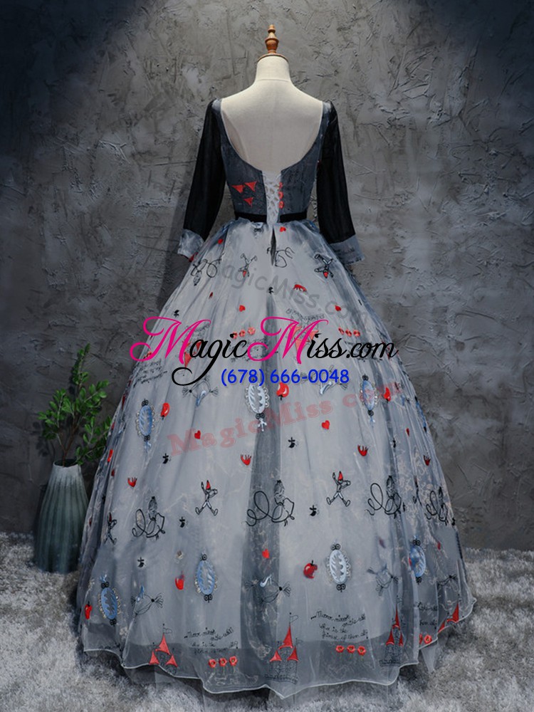 wholesale fitting floor length lace up ball gown prom dress grey for military ball and sweet 16 and quinceanera with belt