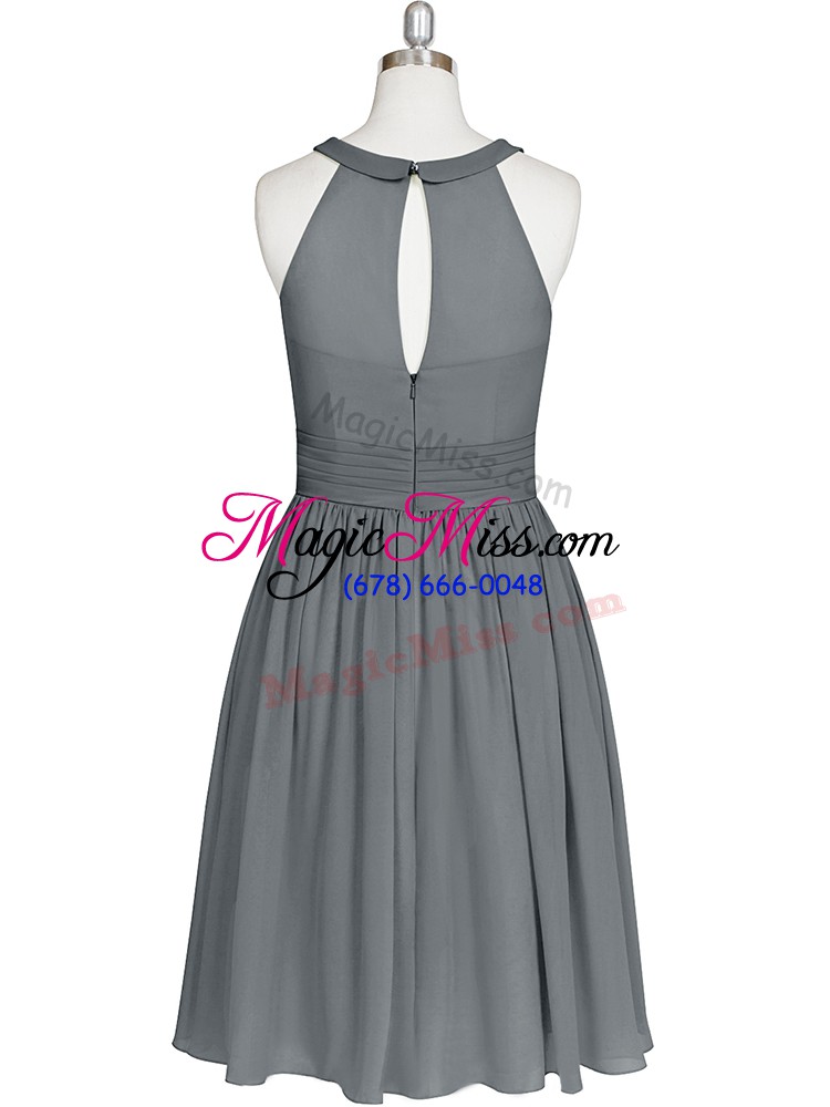 wholesale a-line dress for prom grey halter top chiffon sleeveless knee length zipper