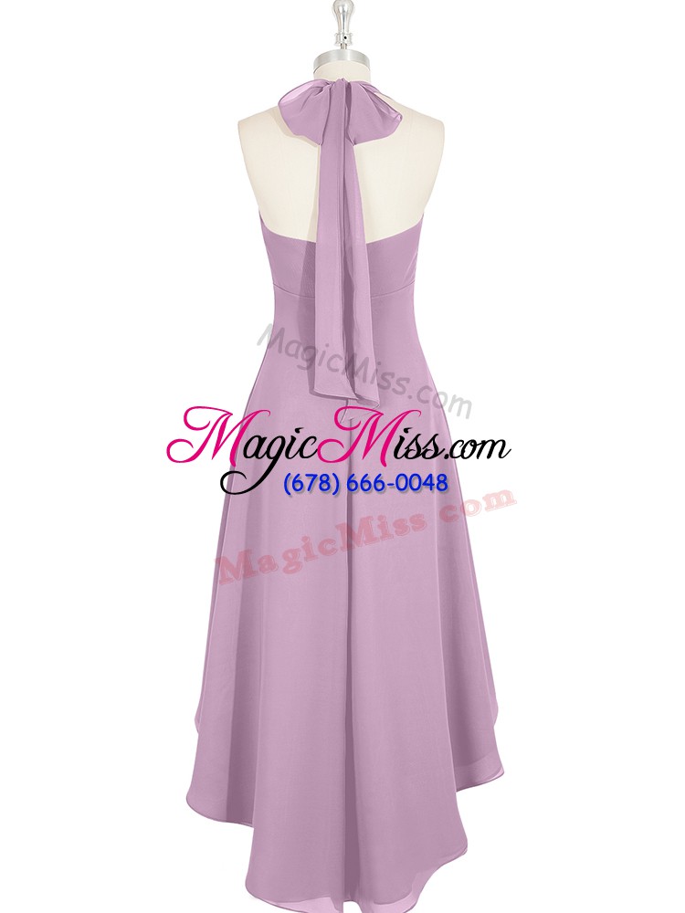 wholesale halter top sleeveless prom dresses high low ruching purple chiffon
