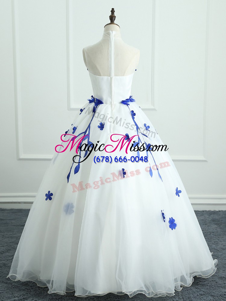 wholesale simple floor length zipper ball gown prom dress white for military ball and sweet 16 and quinceanera with appliques