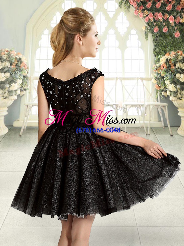wholesale low price a-line prom dresses black square tulle sleeveless mini length zipper