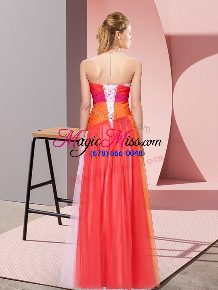wholesale custom designed multi-color chiffon lace up prom party dress sleeveless floor length beading
