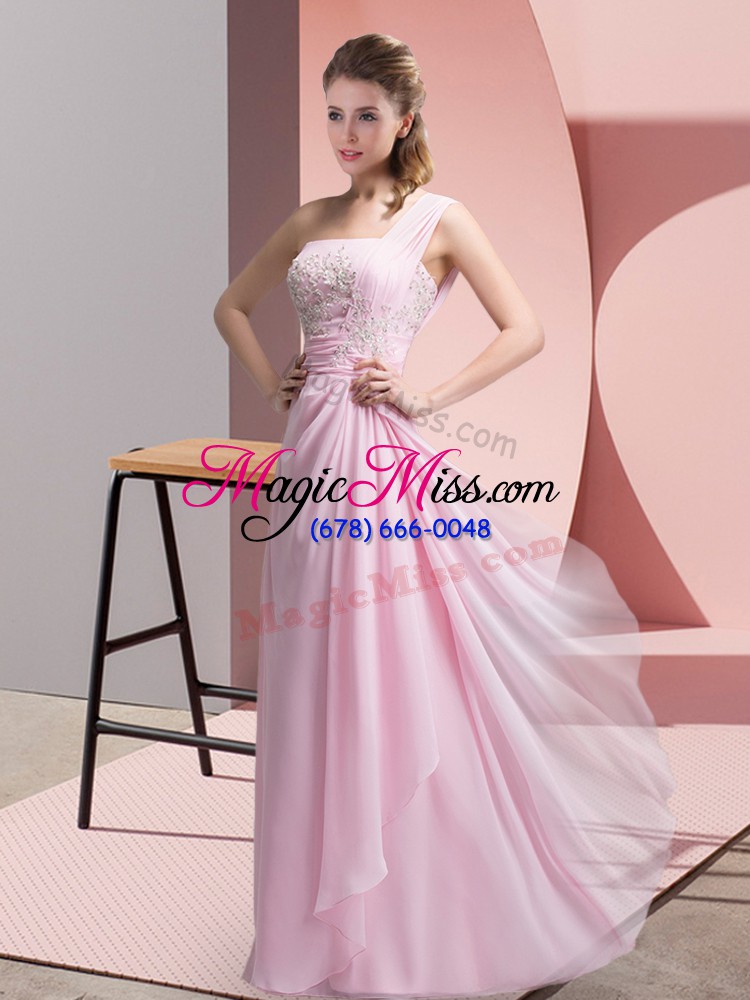 wholesale superior floor length baby pink homecoming dress one shoulder sleeveless zipper