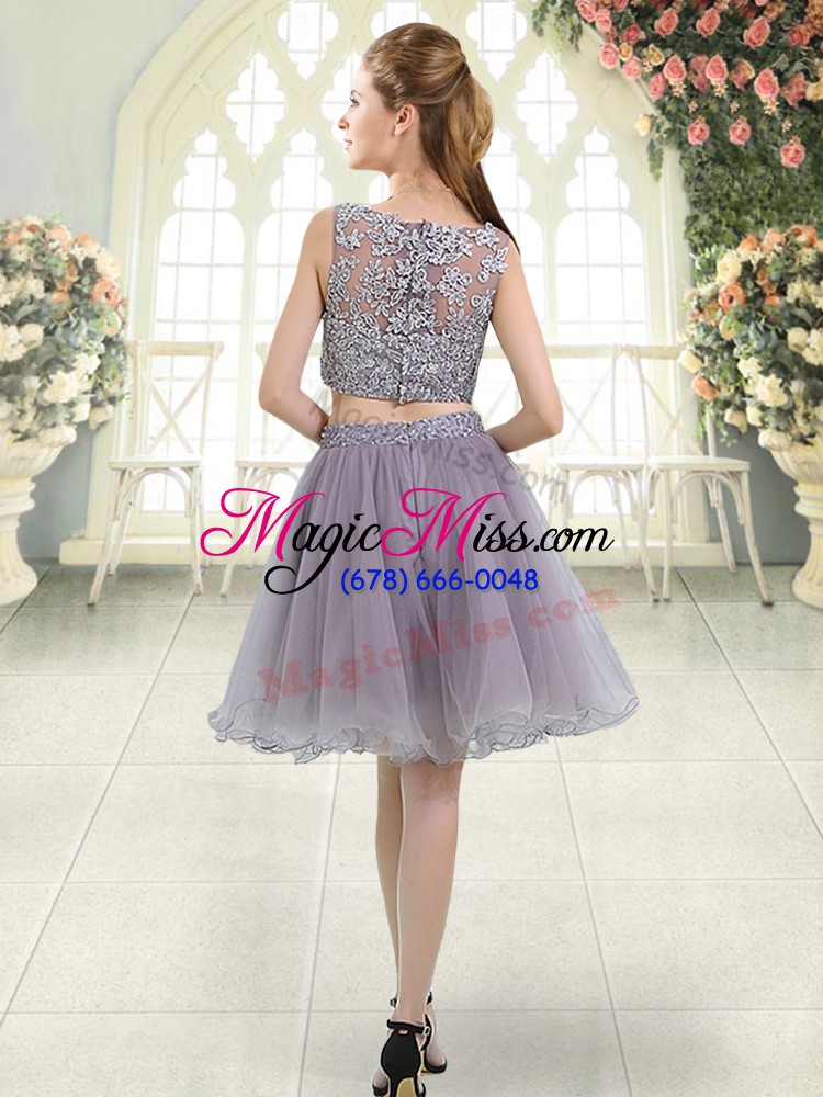 wholesale traditional grey two pieces beading and lace prom gown zipper organza sleeveless knee length