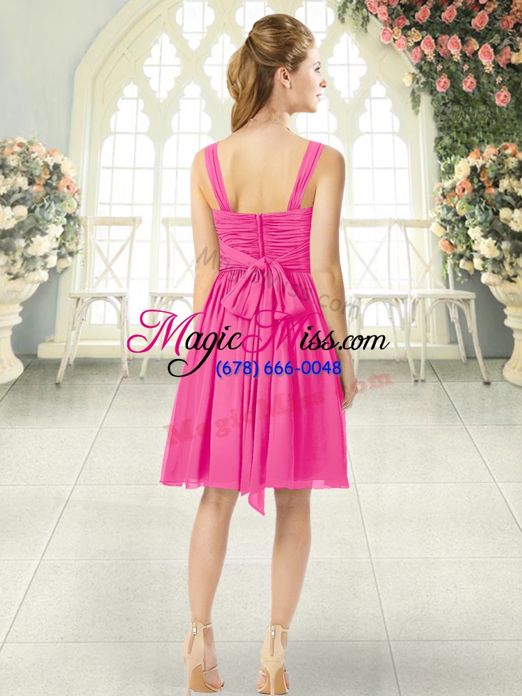 wholesale cute sleeveless zipper knee length ruching dress for prom