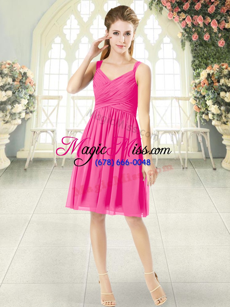 wholesale cute sleeveless zipper knee length ruching dress for prom