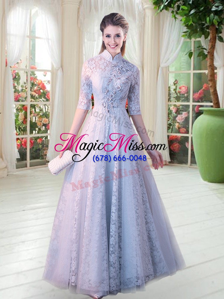wholesale high quality grey prom gown prom and party with beading high-neck half sleeves zipper