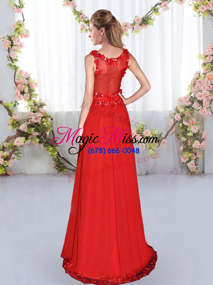 wholesale sleeveless floor length beading and appliques side zipper quinceanera dama dress with red