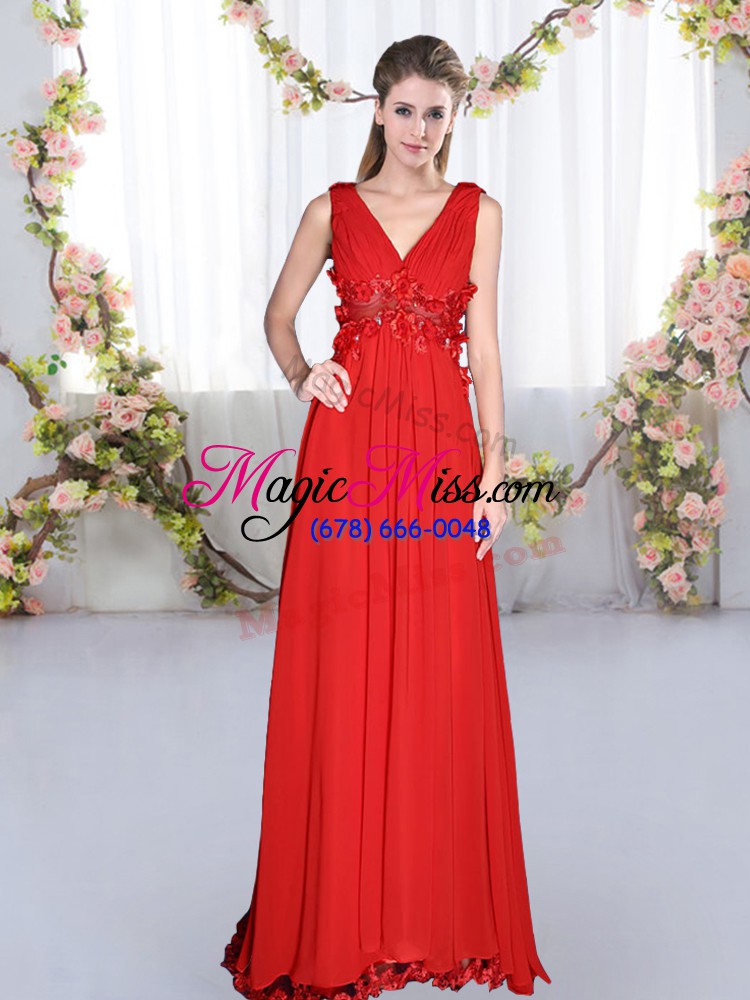 wholesale sleeveless floor length beading and appliques side zipper quinceanera dama dress with red