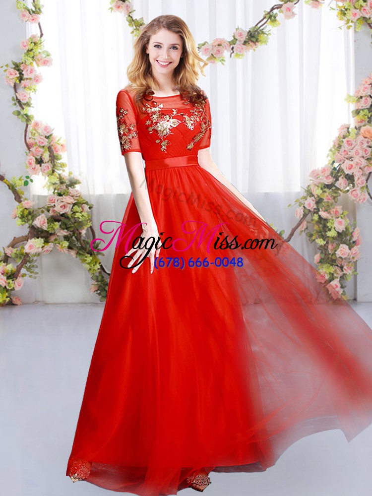 wholesale red short sleeves tulle zipper wedding party dress for prom and party and wedding party