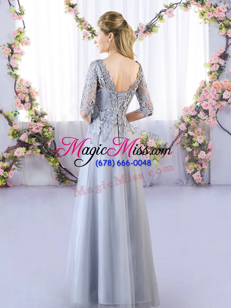 wholesale custom fit grey scoop lace up lace dama dress half sleeves