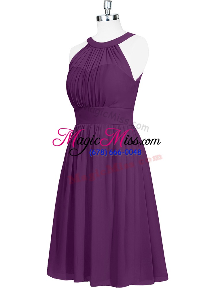 wholesale sumptuous purple halter top zipper ruching dress for prom sleeveless
