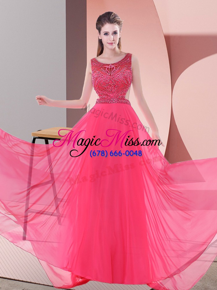 wholesale elegant a-line sleeveless coral red evening dress sweep train backless