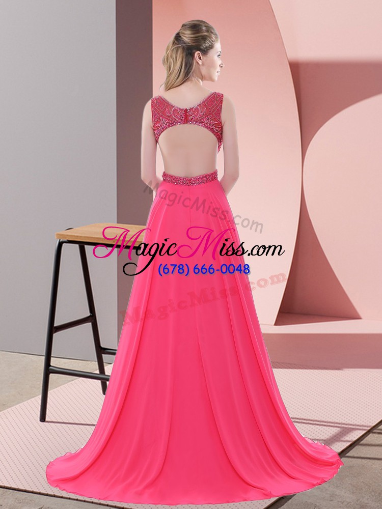 wholesale elegant a-line sleeveless coral red evening dress sweep train backless