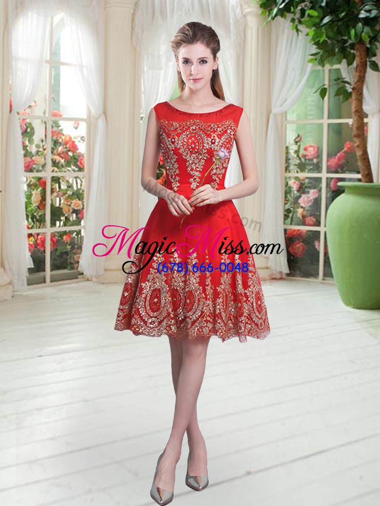 wholesale sumptuous knee length zipper evening dress red for prom and party with beading and appliques