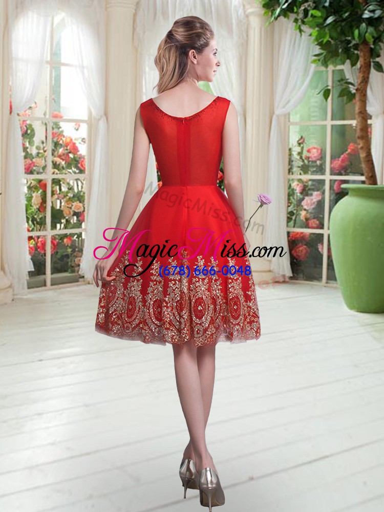wholesale sumptuous knee length zipper evening dress red for prom and party with beading and appliques