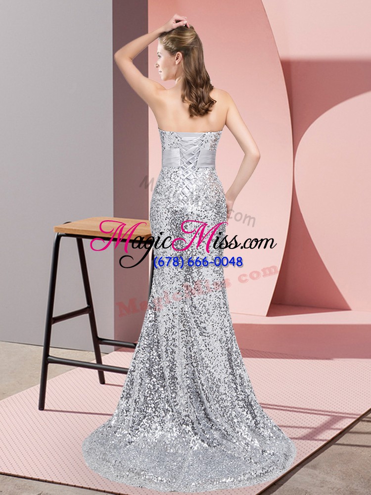 wholesale dazzling sweetheart sleeveless sequined dress for prom sequins sweep train zipper
