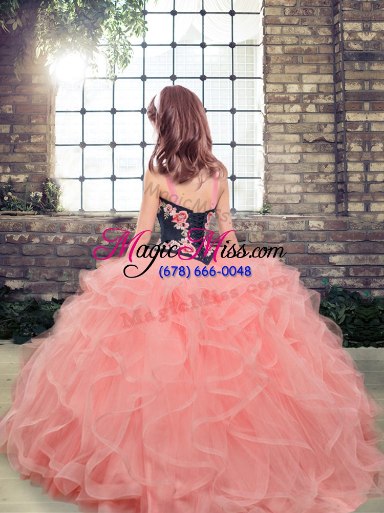 wholesale sleeveless lace up floor length embroidery and ruffles pageant dresses