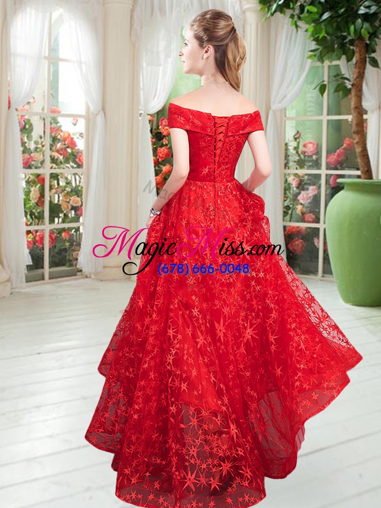 wholesale adorable off the shoulder lace up beading prom evening gown sleeveless