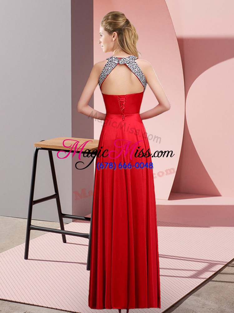 wholesale new style gold lace up halter top beading prom dress satin sleeveless
