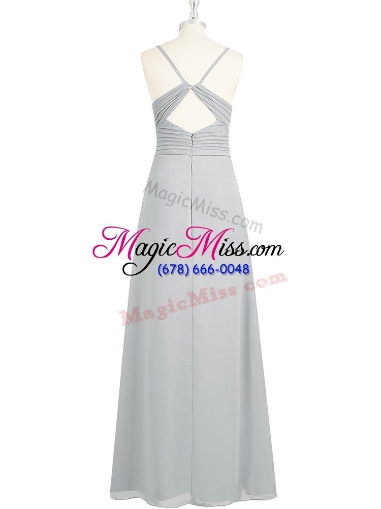 wholesale sleeveless backless floor length ruching prom gown